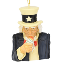 
              Uncle Sam Lighting a Cigar with $100 Bills Funny Spending Habits Ornament
            