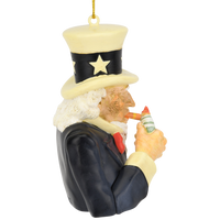 
              Uncle Sam Lighting a Cigar with $100 Bills Funny Spending Habits Ornament
            