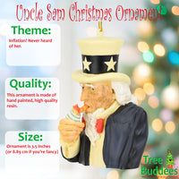 
              Uncle Sam Lighting a Cigar with $100 Bills Funny Spending Habits Ornament
            