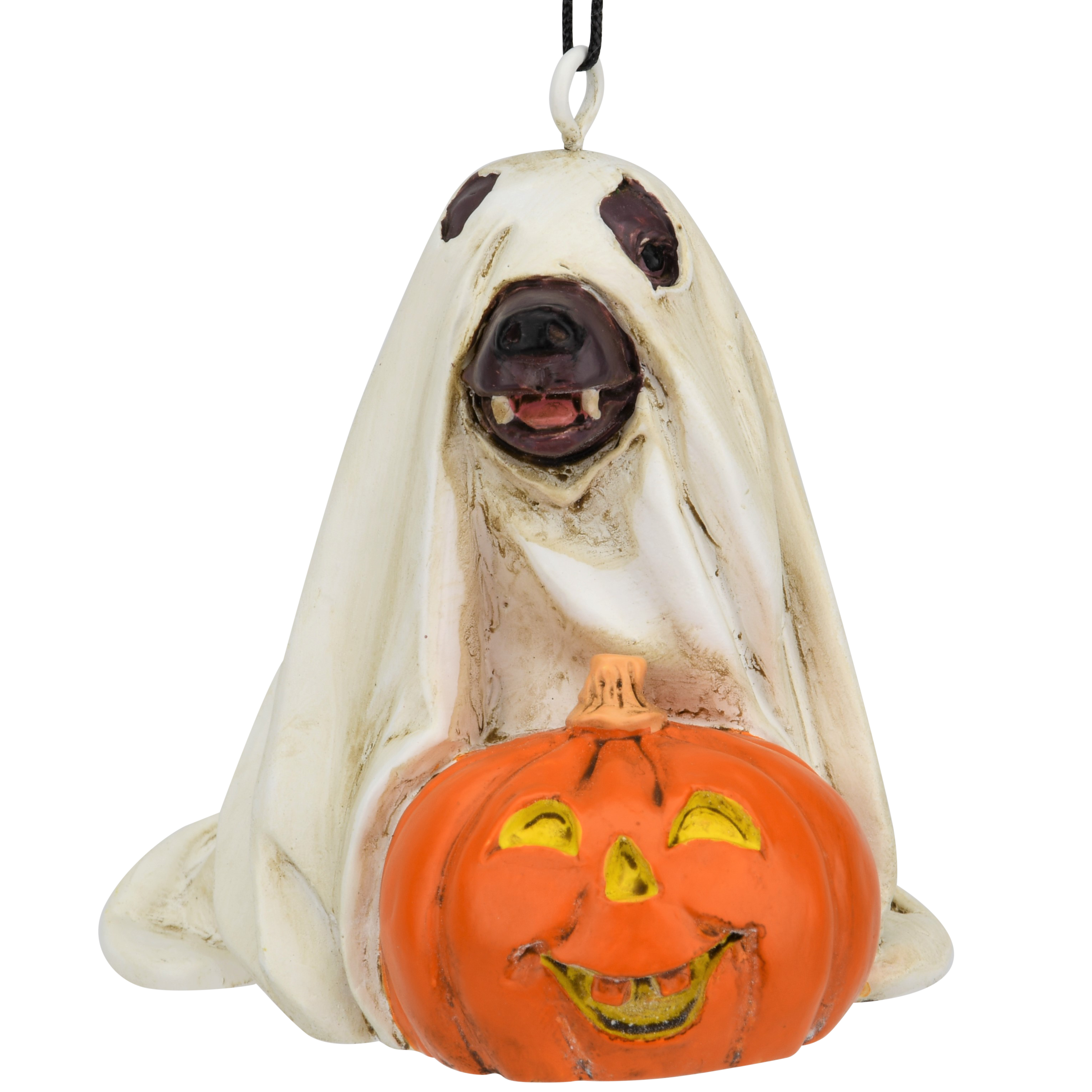 Cute Dog Dressed As Ghost with Pumpkin Halloween Ornament