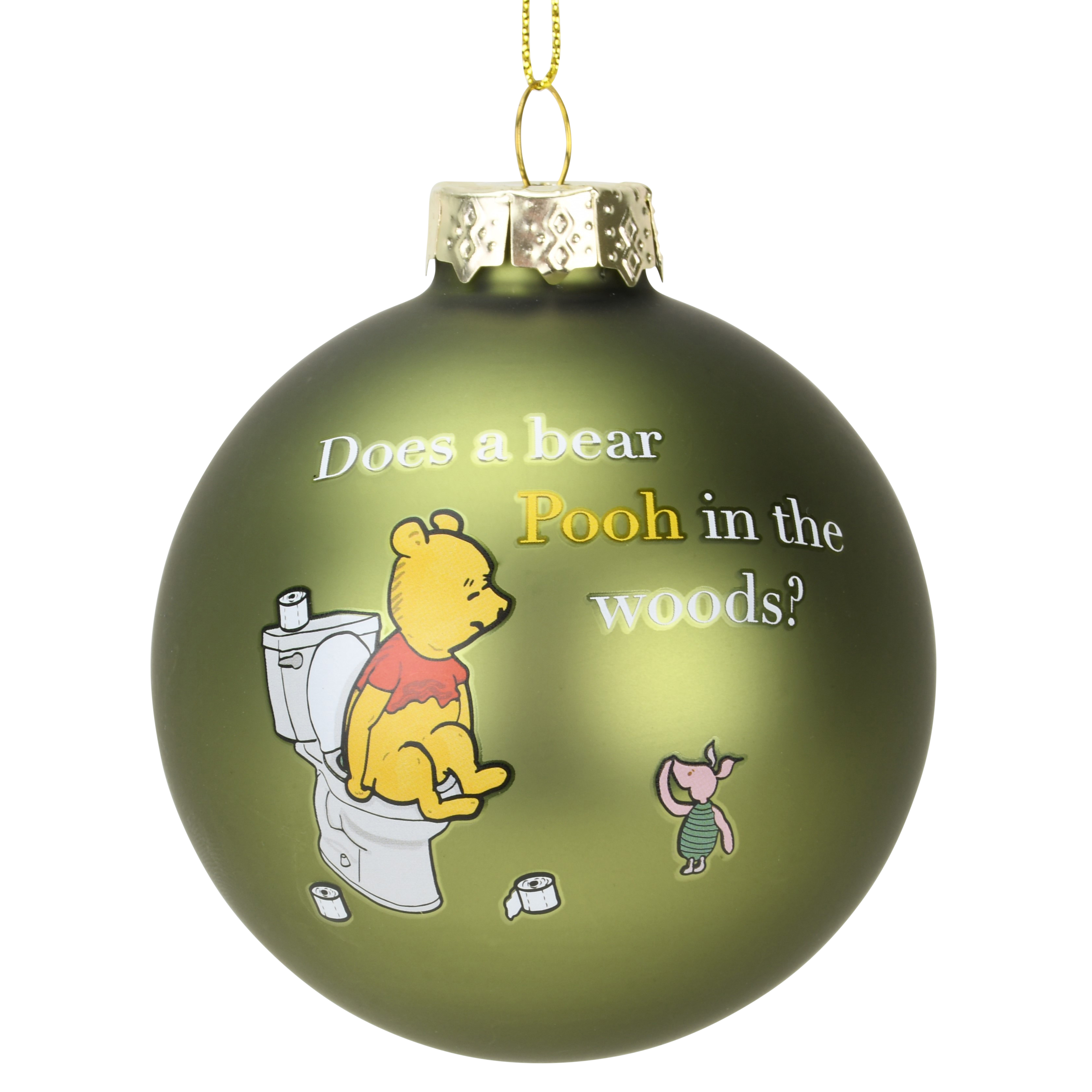 Does a Bear Pooh in The Woods? ~ Funny Winnie The Pooh Pooping Glass Christmas Ornaments