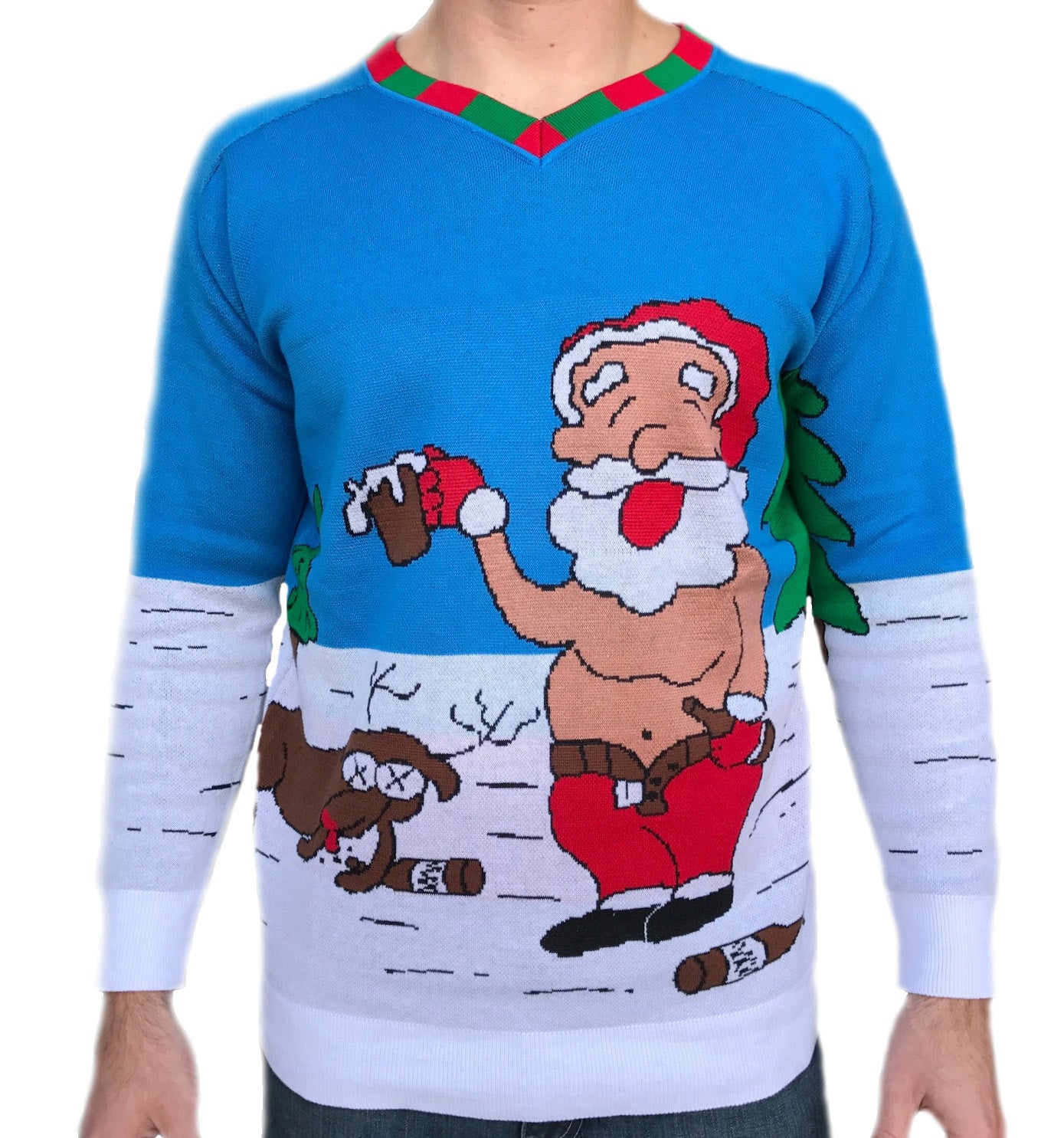 SALE ~ Unisex Adult Funny Drunk Santa and Reindeer Ugly Christmas Sweater Knit Shirt