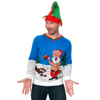 
              SALE ~ Unisex Adult Funny Drunk Santa and Reindeer Ugly Christmas Sweater Knit Shirt
            